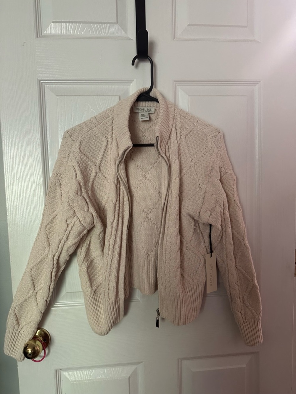 Rachel Zoe | Cream Cable Knit Zip-Front Sweater